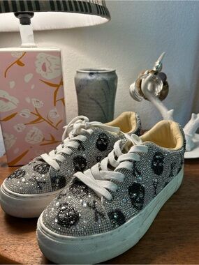 Betsey Johnson Silver Crystal Skull Platform Sneakers